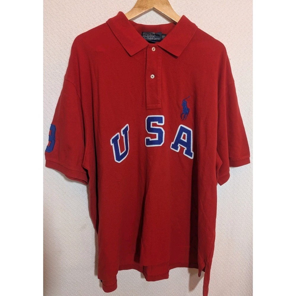 Polo Ralph Lauren Vintage '90s Red USA Collared Polo Shirt Sz 2XB Big Horse